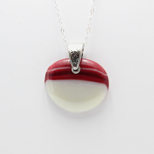 Red and Ivory Glass Pendant with Silver Accents, Handmade Unique Glass Jewelry, Gift for Art Lover