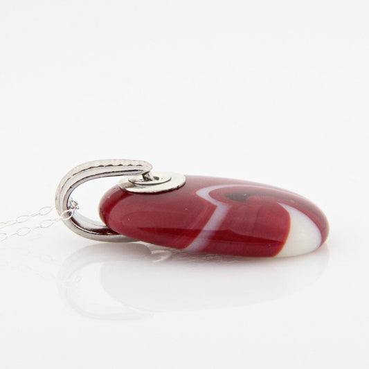 Red and Ivory Glass Pendant with Silver Accents, Handmade Unique Glass Jewelry, Gift for Art Lover