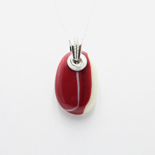 Red and Ivory Glass Pendant with Silver Accents, Handmade Unique Glass Jewelry, Gift for Art Lover