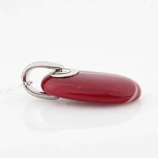 Red and Ivory Glass Pendant with Silver Accents, Handmade Unique Glass Jewelry, Gift for Art Lover