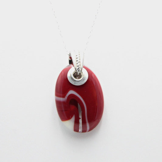 Red and Ivory Glass Pendant with Silver Accents, Handmade Unique Glass Jewelry, Gift for Art Lover