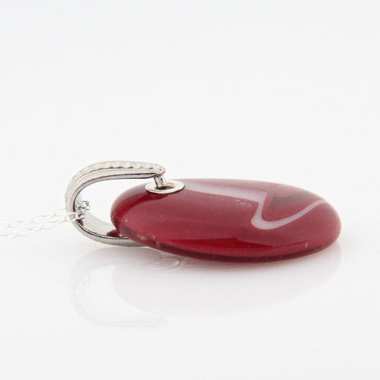 Red and Ivory Glass Pendant with Silver Accents, Handmade Unique Glass Jewelry, Gift for Art Lover