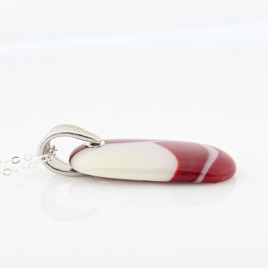 Red and Ivory Glass Pendant with Silver Accents, Handmade Unique Glass Jewelry, Gift for Art Lover