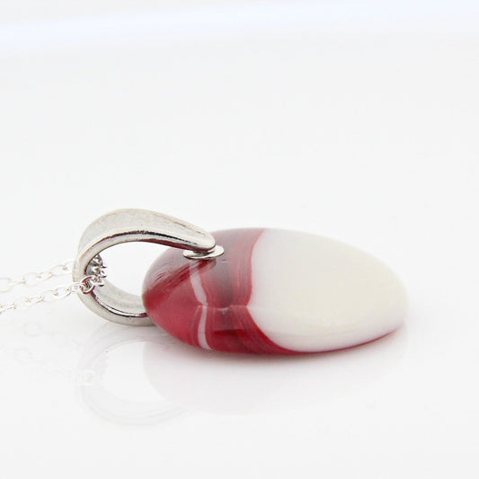 Red and Ivory Glass Pendant with Silver Accents, Handmade Unique Glass Jewelry, Gift for Art Lover