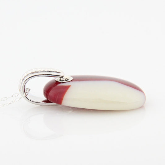 Red and Ivory Glass Pendant with Silver Accents, Handmade Unique Glass Jewelry, Gift for Art Lover