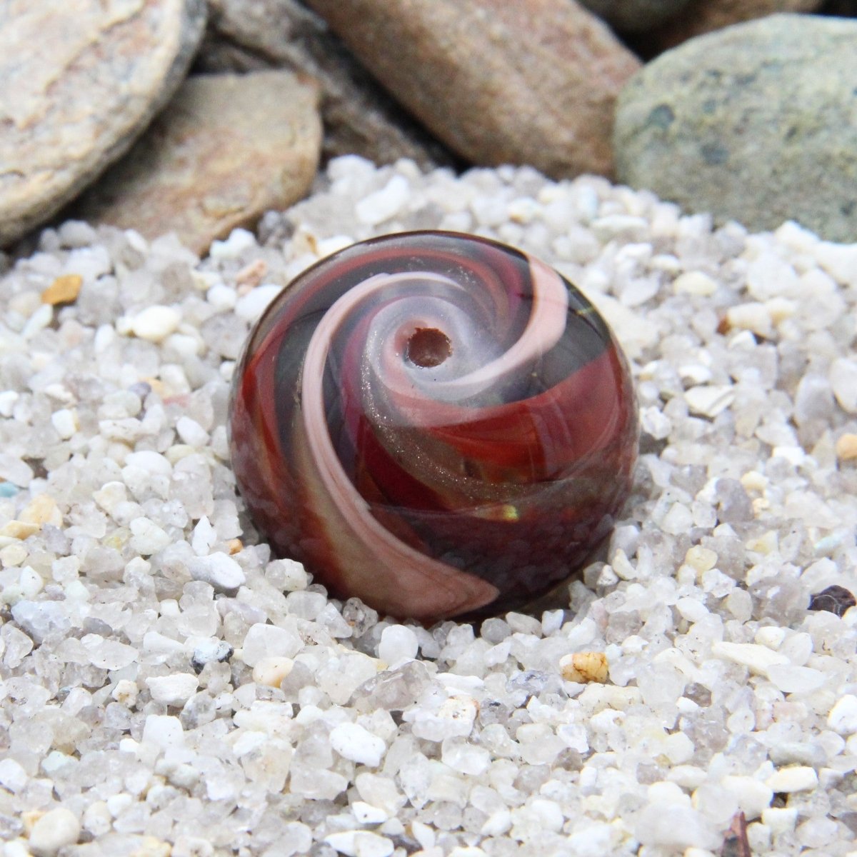 Red and Peach Striped Statement Bead - Handmade Glass Lampwork, Unique Focal Bead for Pendant, Suncatcher, or Home Decorating