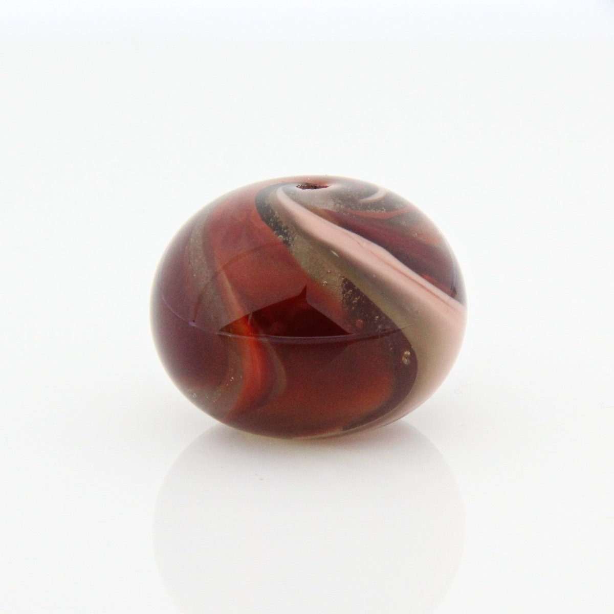 Red and Peach Striped Statement Bead - Handmade Glass Lampwork, Unique Focal Bead for Pendant, Suncatcher, or Home Decorating