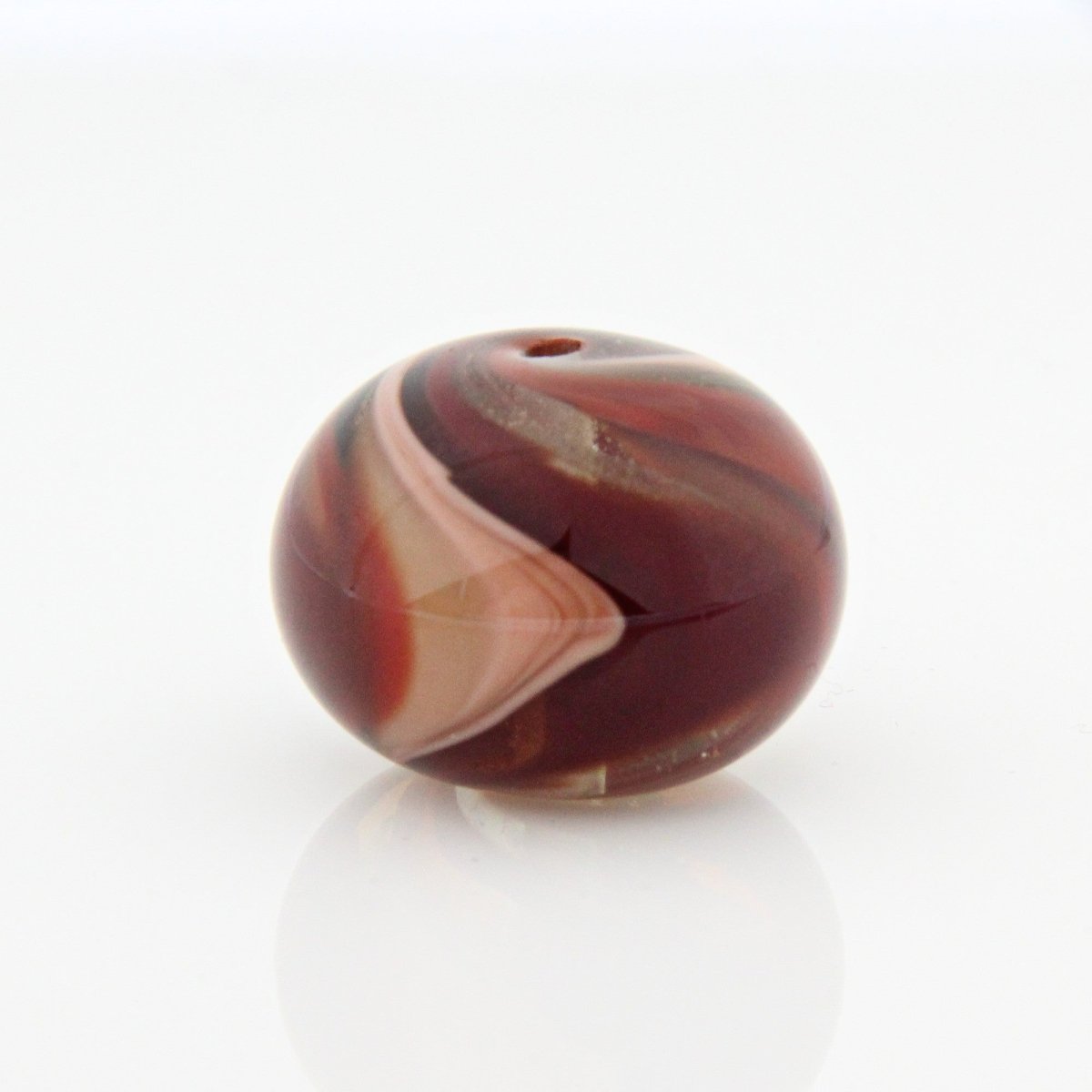 Red and Peach Striped Statement Bead - Handmade Glass Lampwork, Unique Focal Bead for Pendant, Suncatcher, or Home Decorating