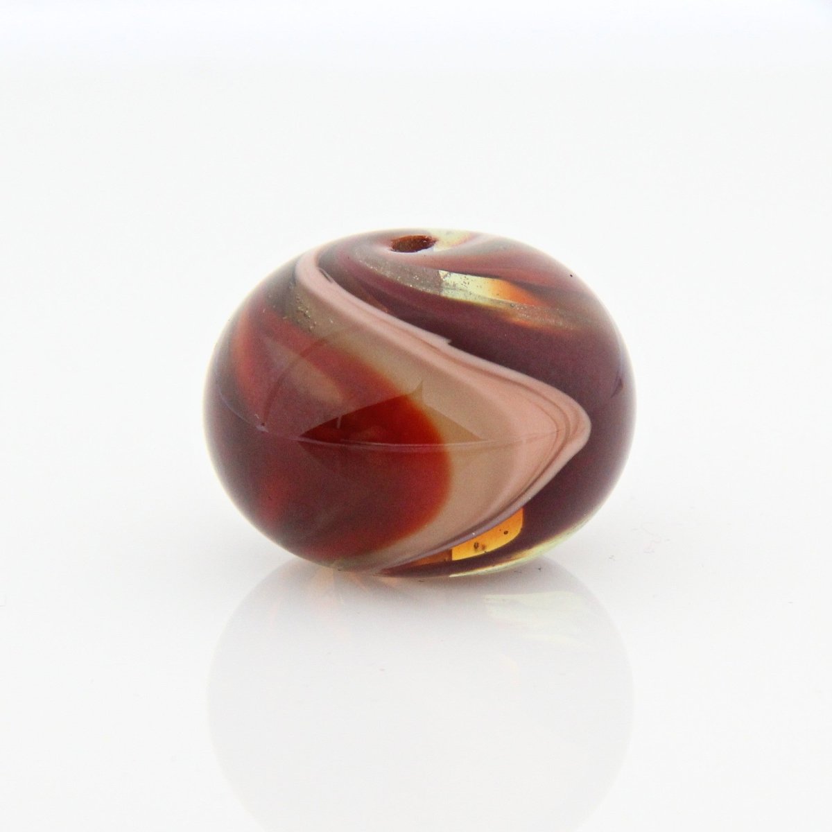Red and Peach Striped Statement Bead - Handmade Glass Lampwork, Unique Focal Bead for Pendant, Suncatcher, or Home Decorating
