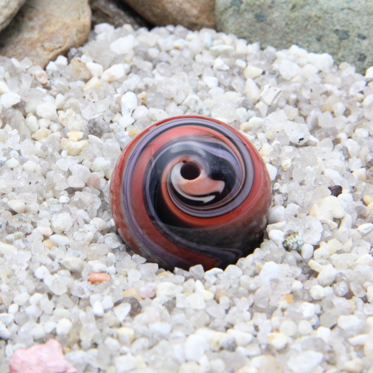 Red and Purple Striped Statement Bead - Handmade Glass Lampwork, Unique Focal Bead for Pendant, Suncatcher, or Home Decorating