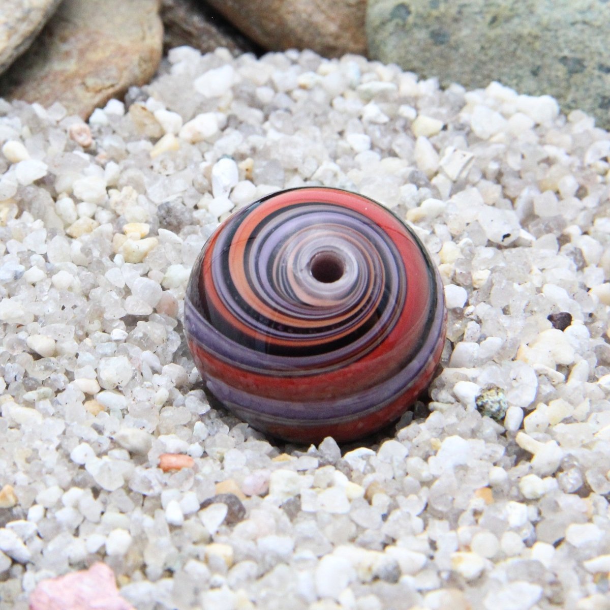Red and Purple Striped Statement Bead - Handmade Glass Lampwork, Unique Focal Bead for Pendant, Suncatcher, or Home Decorating