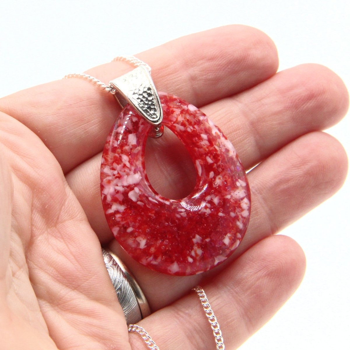 Red and White Glass Pendant