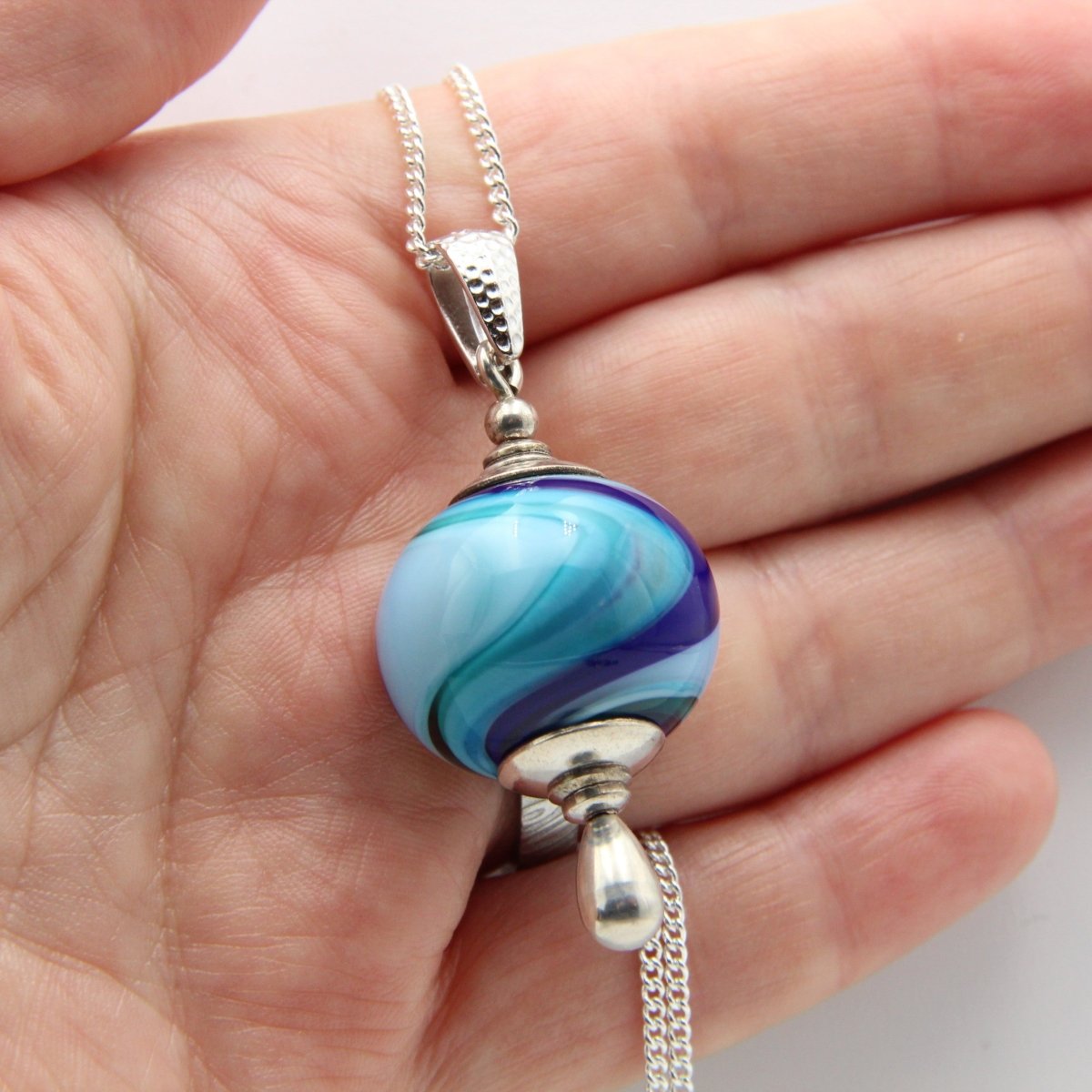 Shades of Blue Glass Bead Statement Pendant