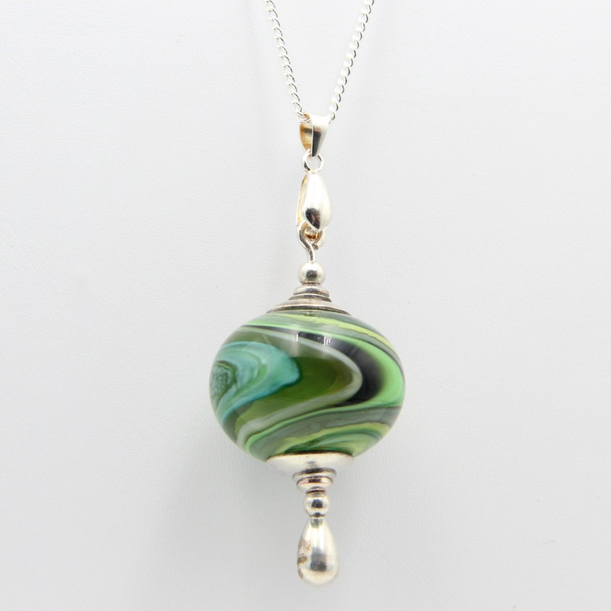 Shades of Green Glass Bead Statement Pendant