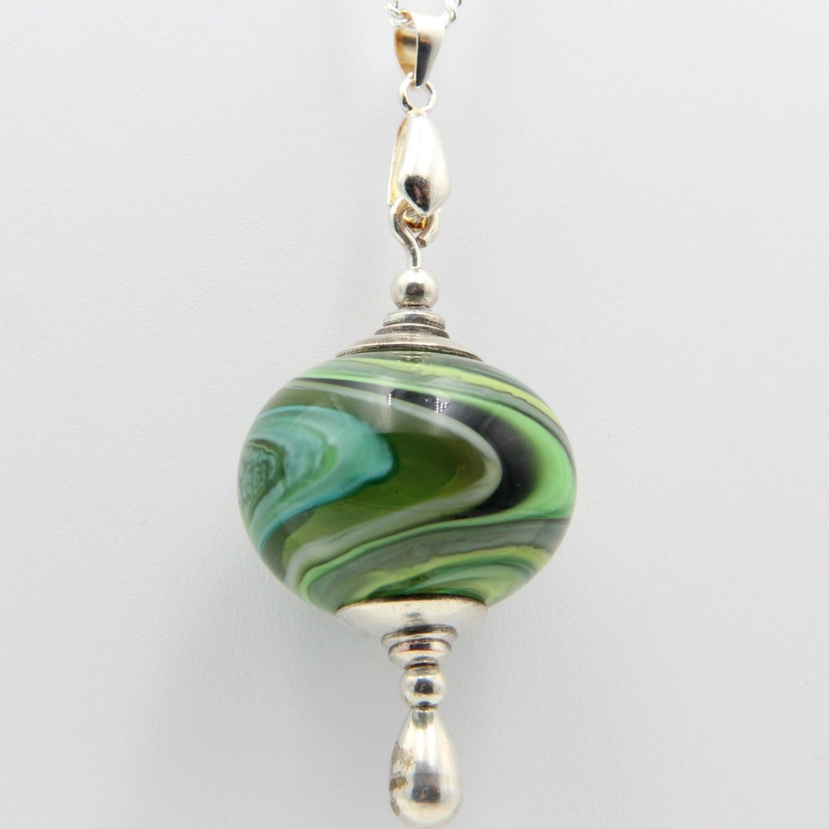 Shades of Green Glass Bead Statement Pendant