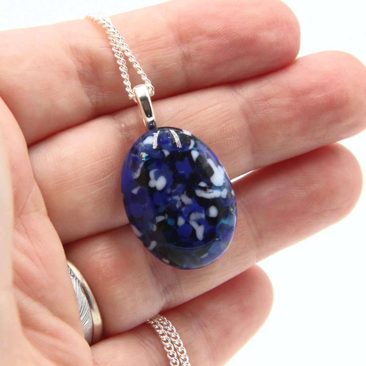 Small Blue Dichroic Frit Pendant