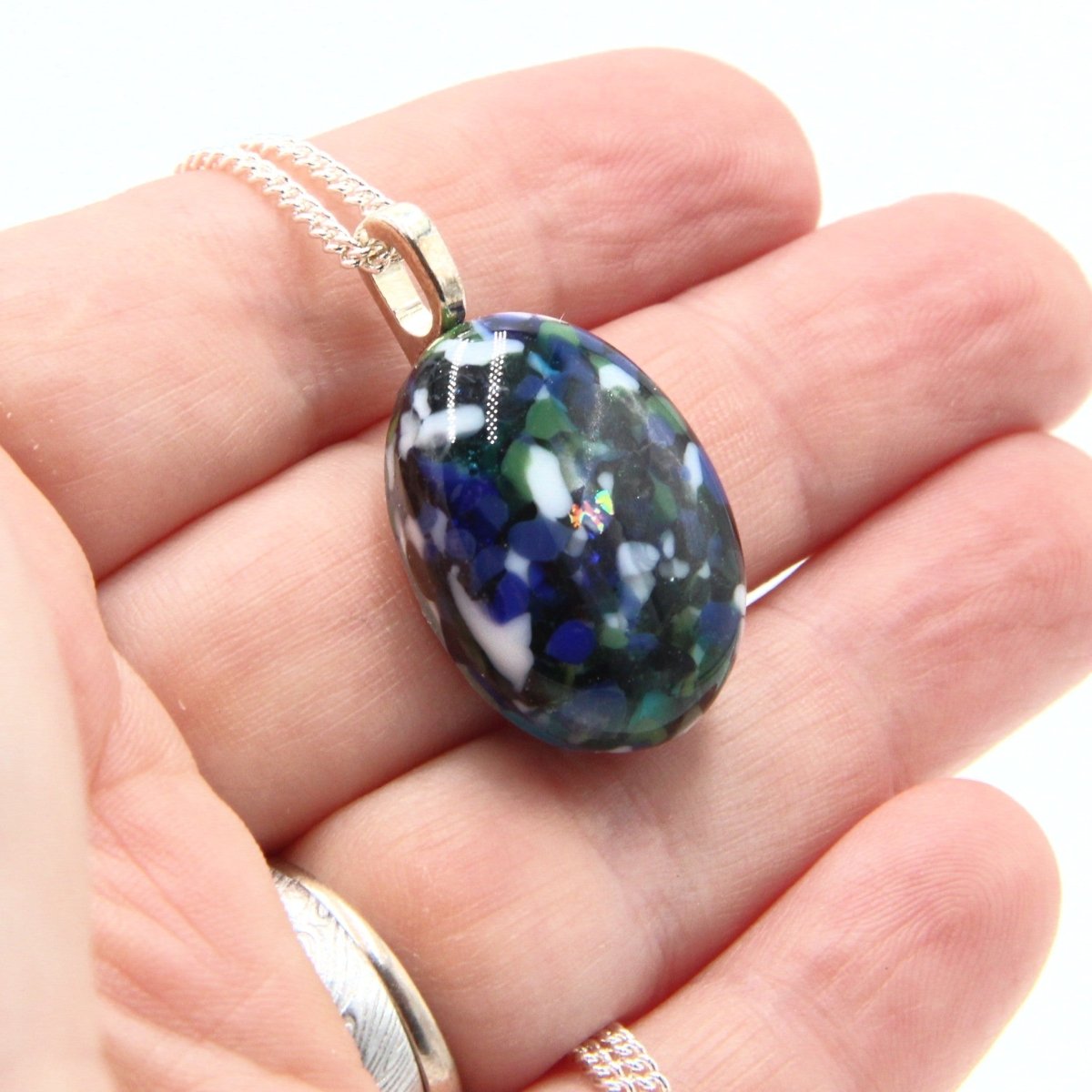 Small Blue-Green Dichroic Frit Pendant