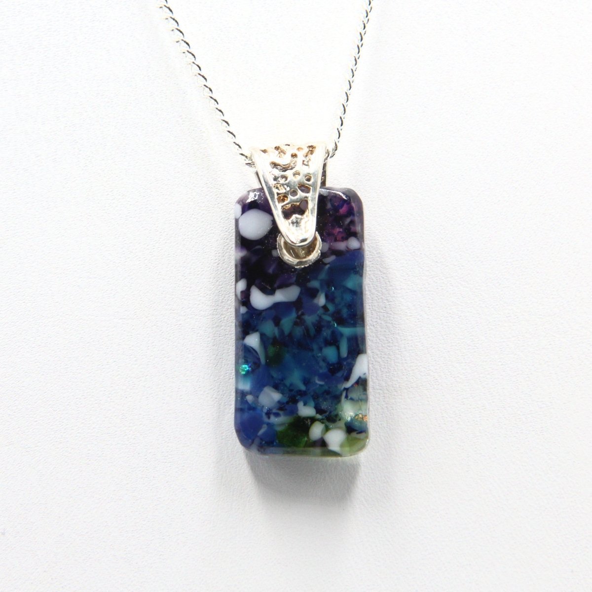 Small Blue, Purple, and Green Glass Pendant