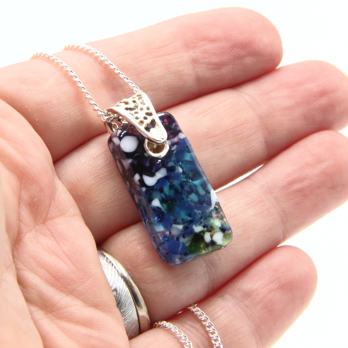 Small Blue, Purple, and Green Glass Pendant