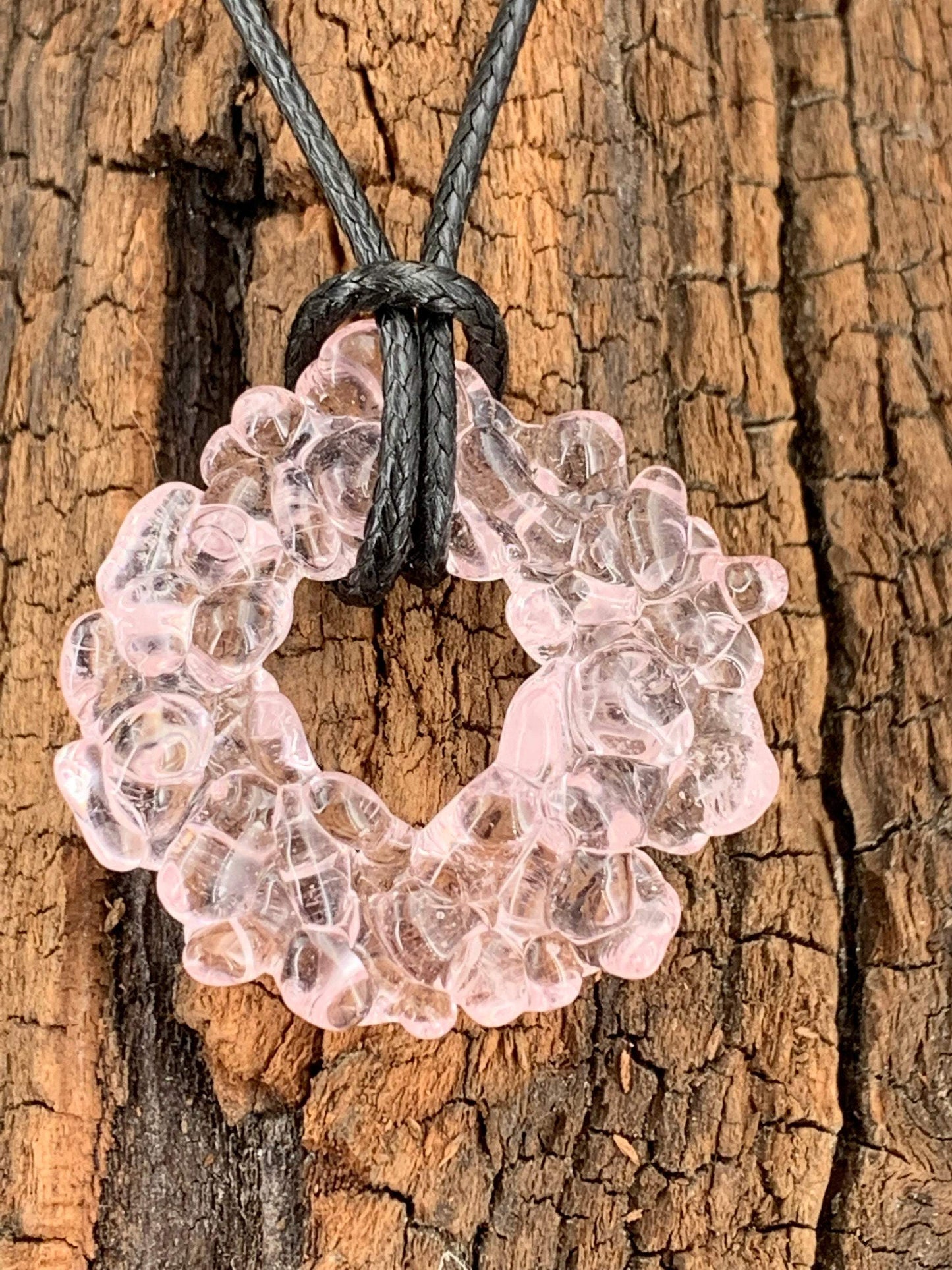 Upcycled Glass Jewelry, Pink Statement Pendant Necklace, Recycled Glass, Gift for Wine Lover, Glass Bottle Art