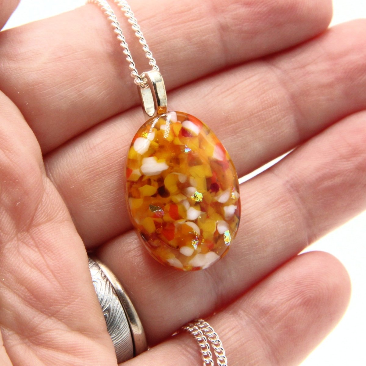 Small Orange-Yellow Dichroic Frit Pendant