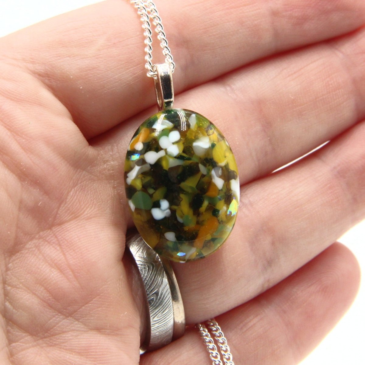 Small Yellow-Green Dichroic Frit Pendant