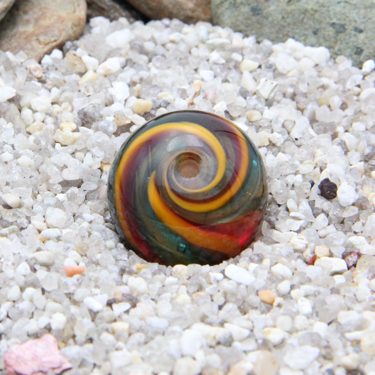Teal and Orange Striped Statement Bead - Handmade Glass Lampwork, Unique Focal Bead for Pendant, Suncatcher, or Home Decorating