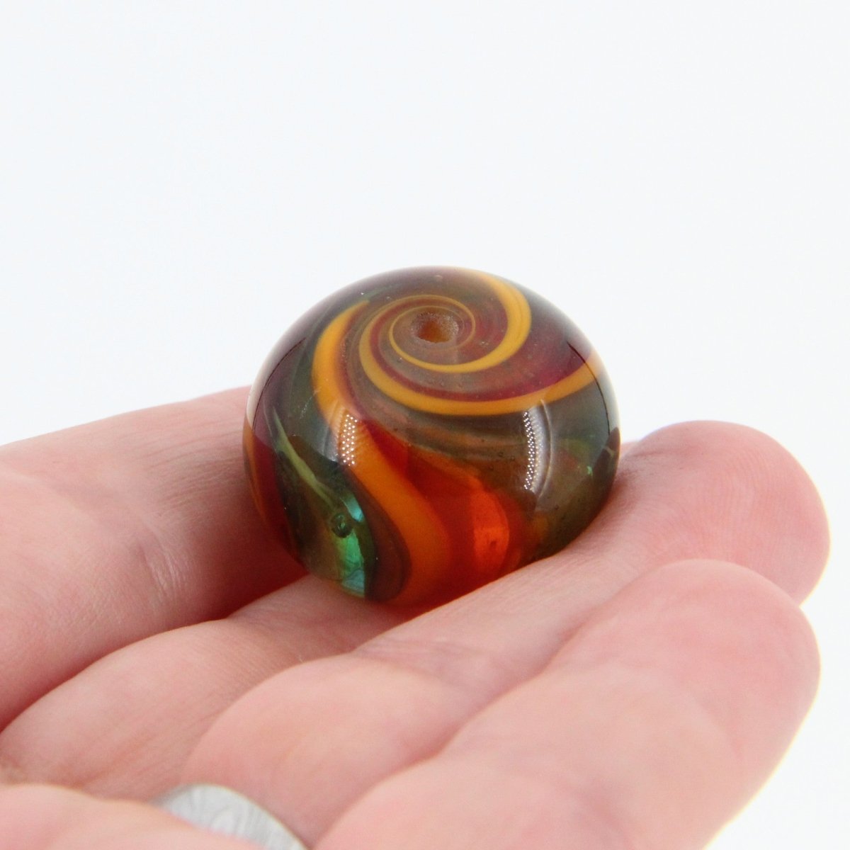 Teal and Orange Striped Statement Bead - Handmade Glass Lampwork, Unique Focal Bead for Pendant, Suncatcher, or Home Decorating