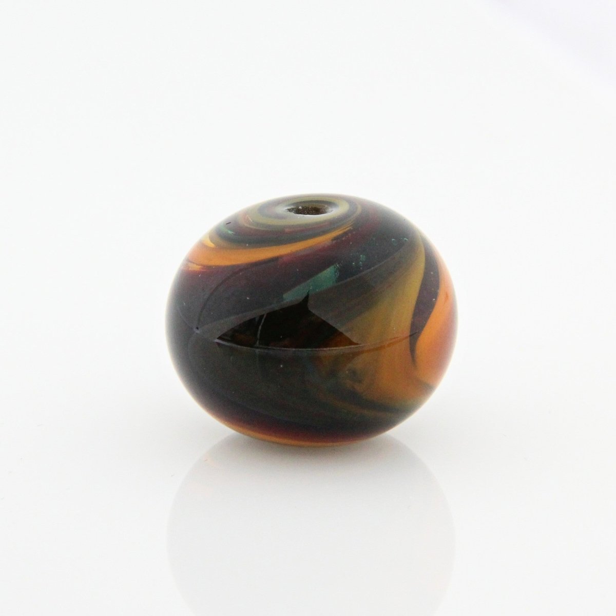 Teal, Red, and Orange Striped Statement Bead - Handmade Glass Lampwork, Unique Focal Bead for Pendant, Suncatcher, or Home Decorating