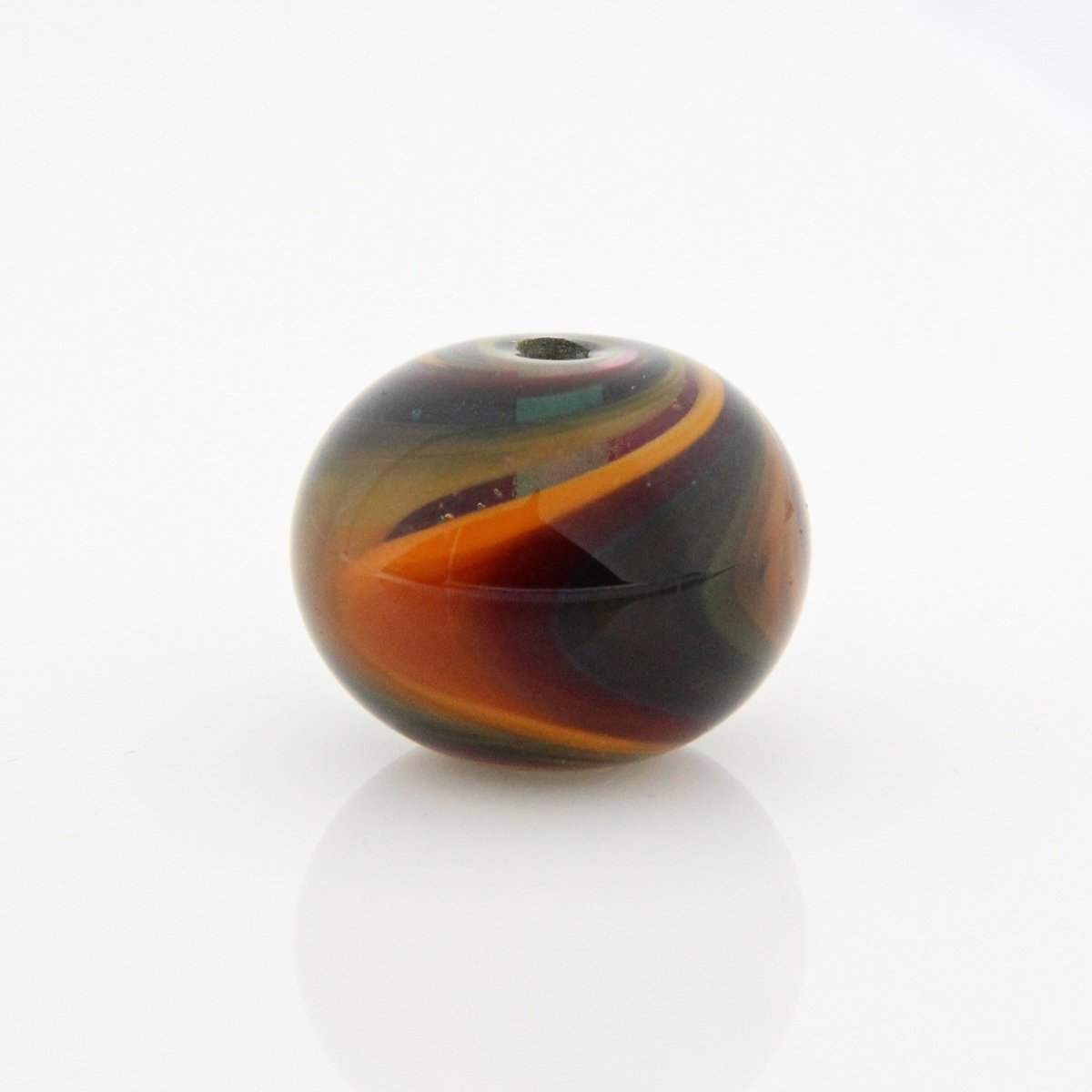 Teal, Red, and Orange Striped Statement Bead - Handmade Glass Lampwork, Unique Focal Bead for Pendant, Suncatcher, or Home Decorating