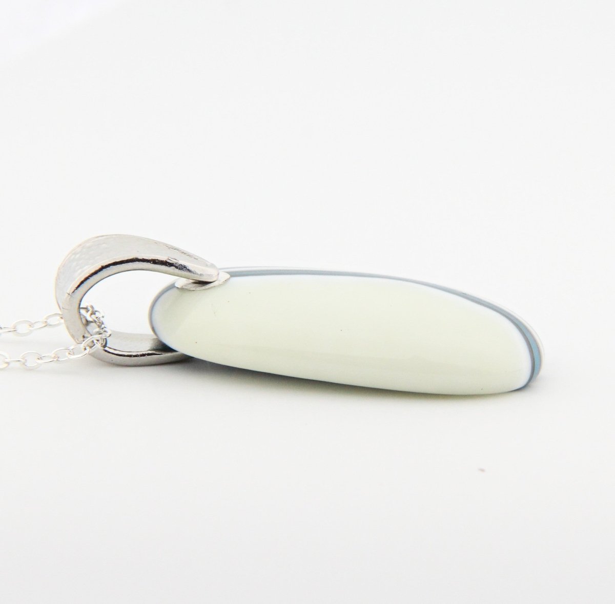 Turquoise and Ivory Glass Pendant with Silver Accents, Handmade Unique Glass Jewelry, Gift for Art Lover