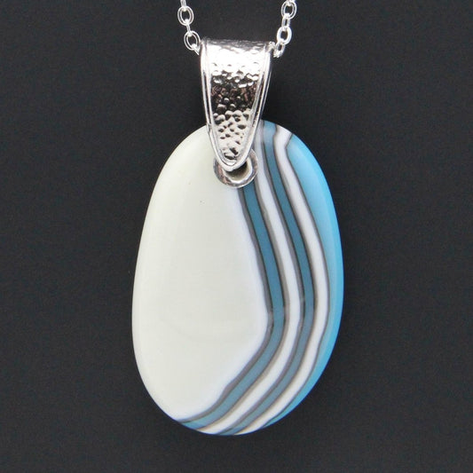 Turquoise and Ivory Glass Pendant with Silver Accents, Handmade Unique Glass Jewelry, Gift for Art Lover