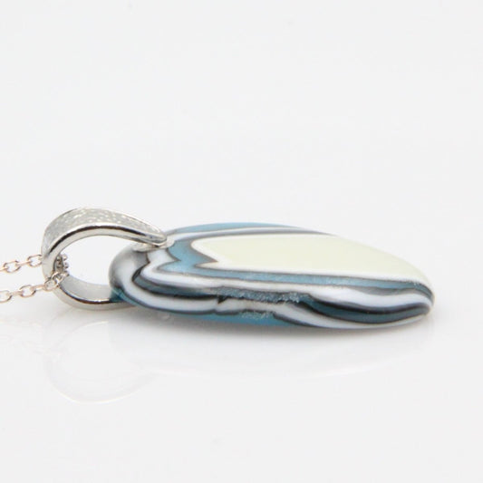 Turquoise and Ivory Glass Pendant with Silver Accents, Handmade Unique Glass Jewelry, Gift for Art Lover