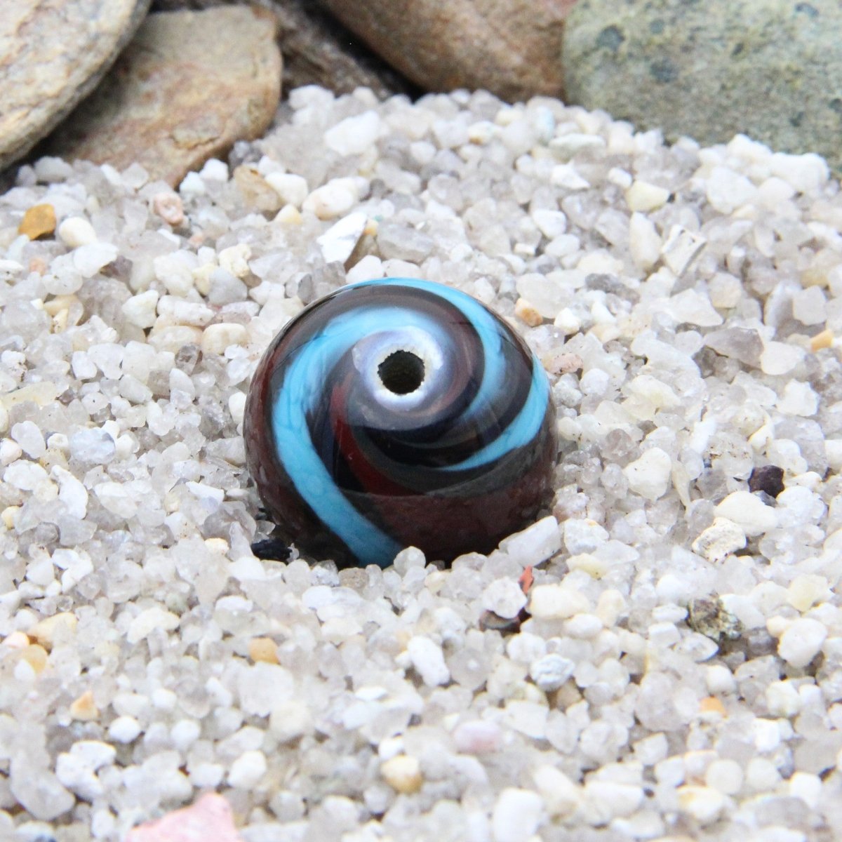 Turquoise and Red Striped Statement Bead - Handmade Glass Lampwork, Unique Focal Bead for Pendant, Suncatcher, or Home Decorating