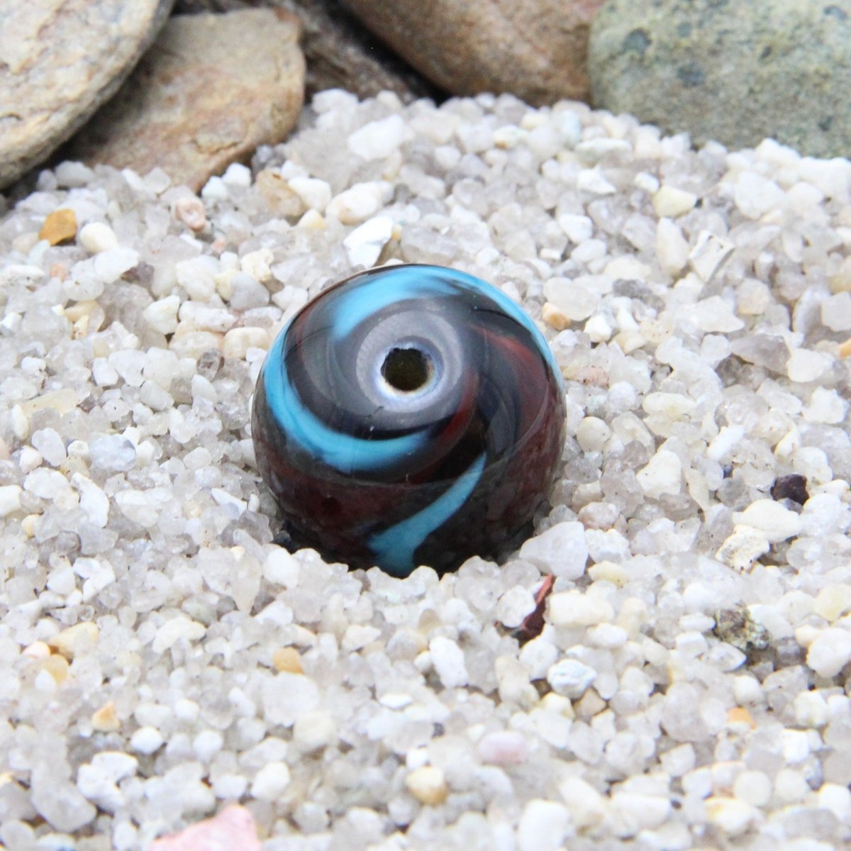 Turquoise and Red Striped Statement Bead - Handmade Glass Lampwork, Unique Focal Bead for Pendant, Suncatcher, or Home Decorating