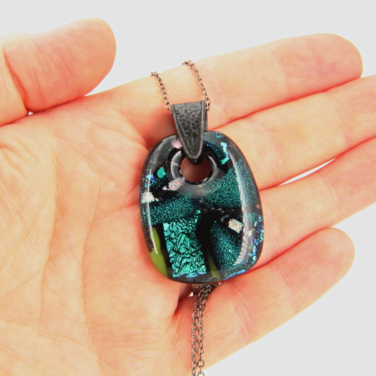 Turquoise Dichroic Glass Pendant