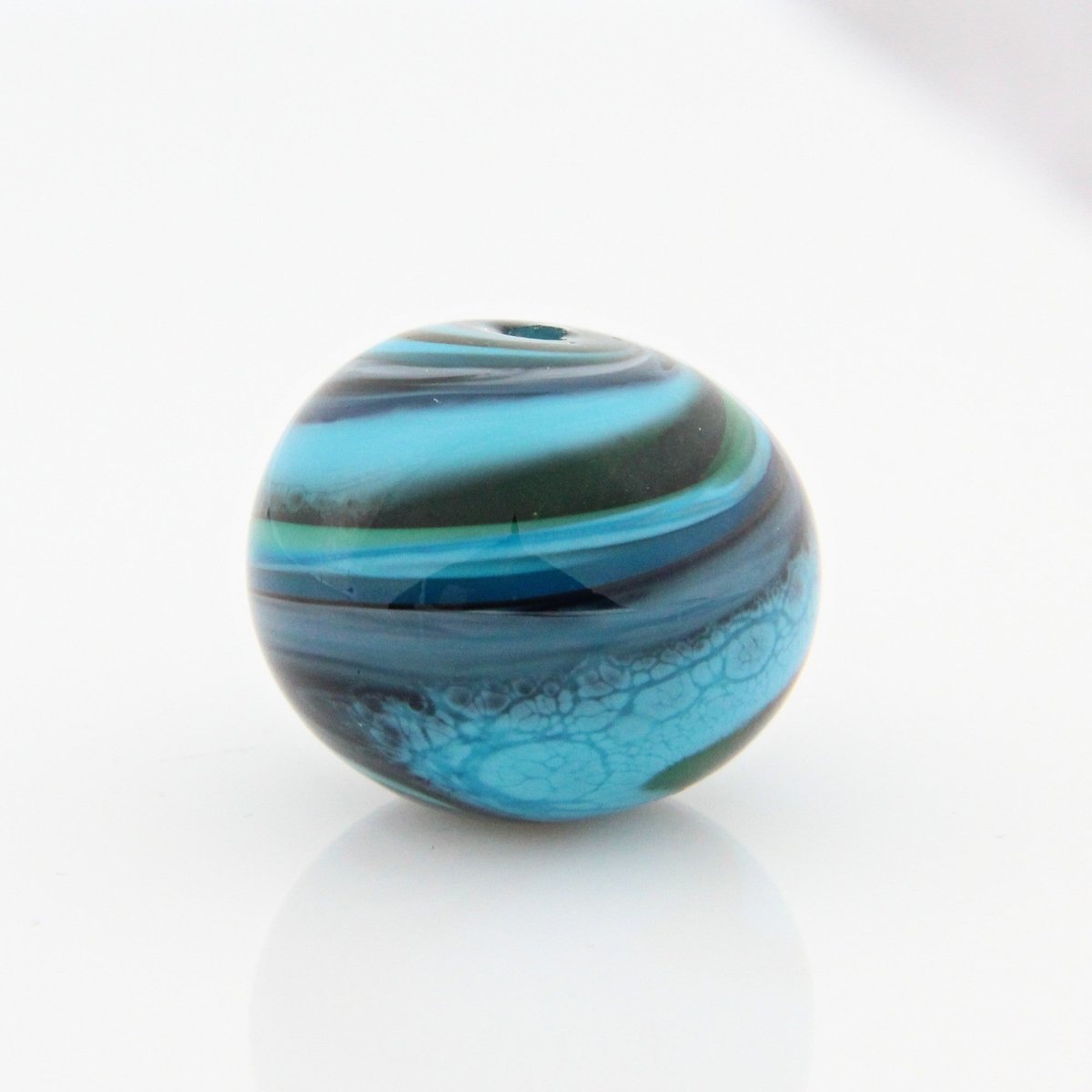 Turqupoise Striped Statement Bead - Handmade Glass Lampwork, Unique Focal Bead for Pendant, Suncatcher, or Home Decorating