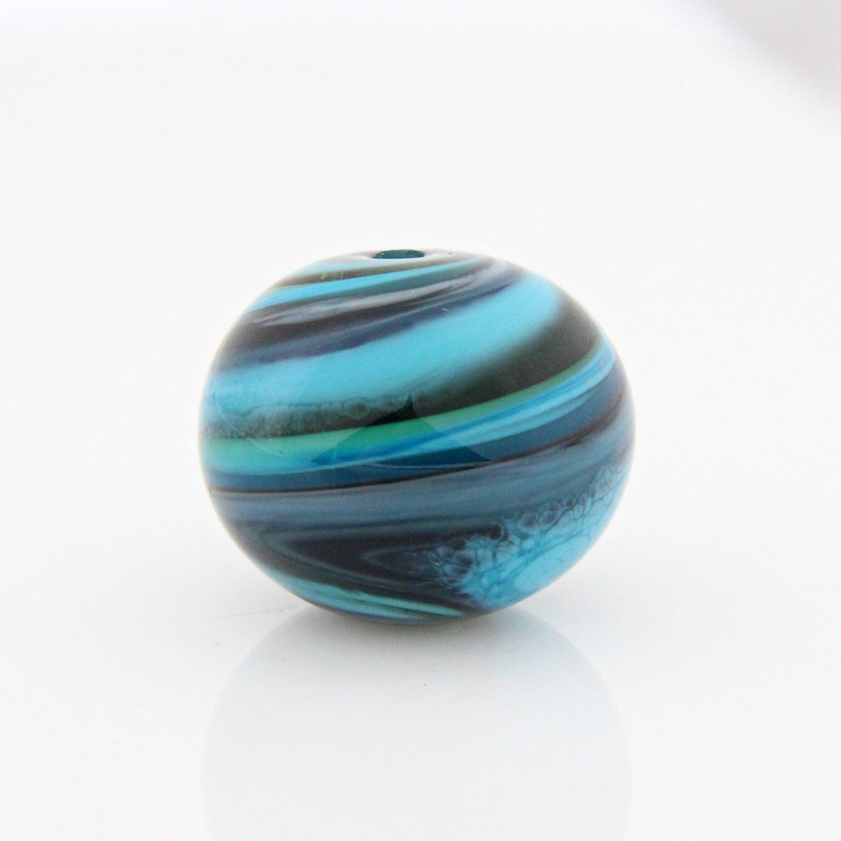 Turqupoise Striped Statement Bead - Handmade Glass Lampwork, Unique Focal Bead for Pendant, Suncatcher, or Home Decorating