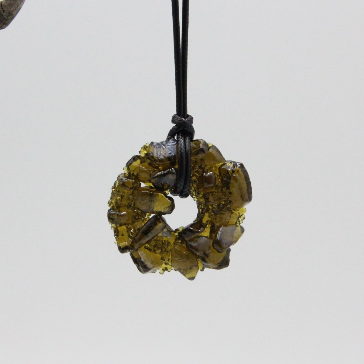 Upcycled Amber Donut Necklace, Recycled Glass Pendant