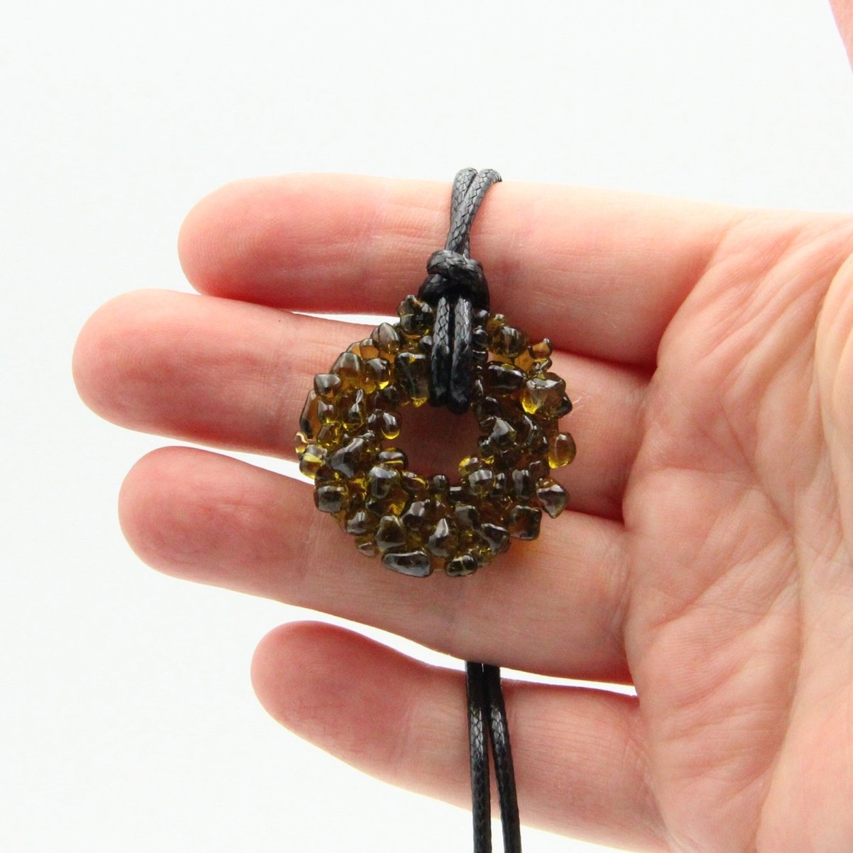 Upcycled Amber Donut Necklace, Recycled Glass Pendant