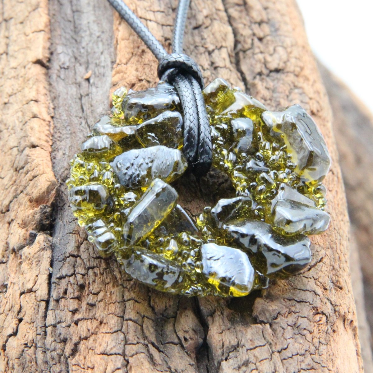 Upcycled Amber Donut Necklace, Recycled Glass Pendant