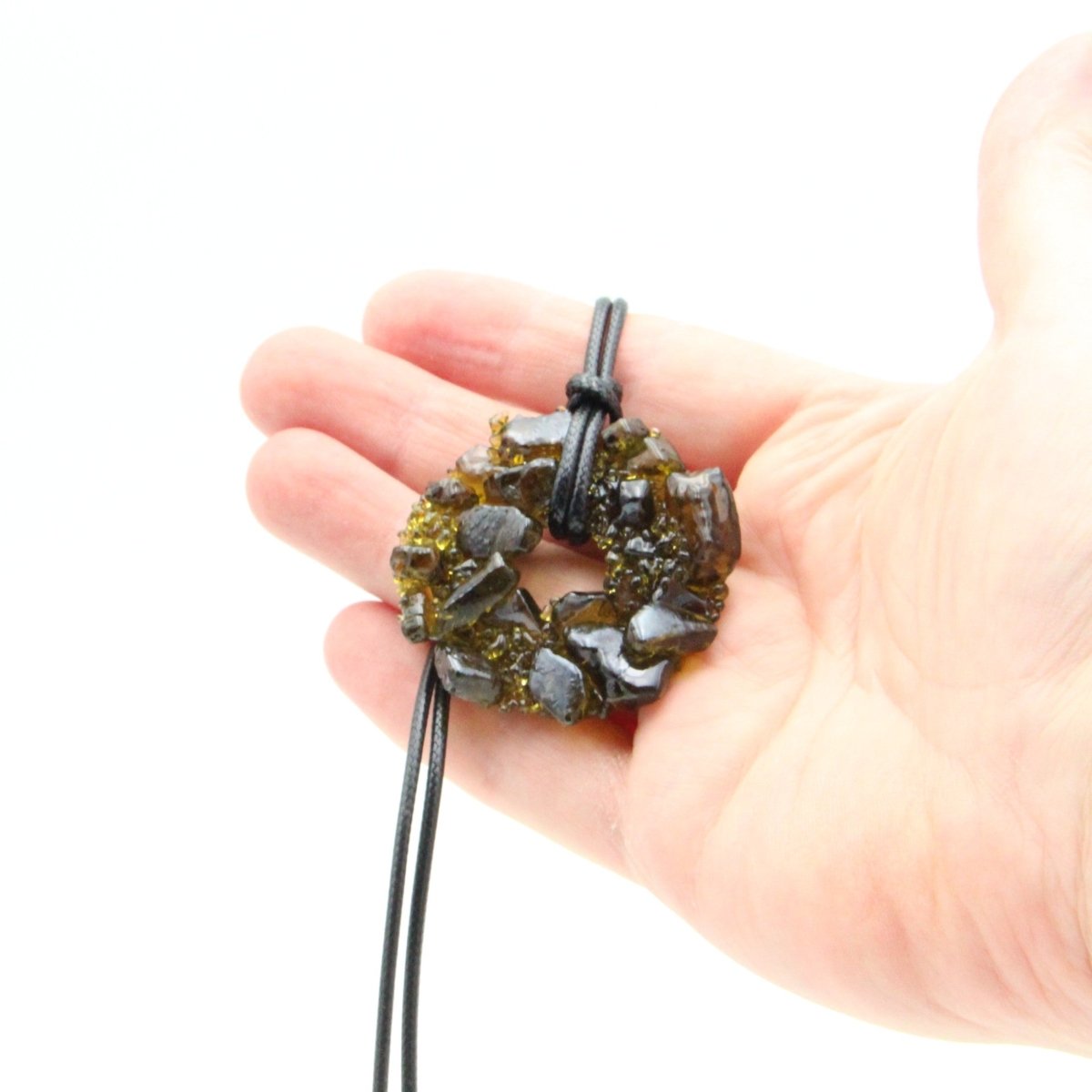 Upcycled Amber Donut Necklace, Recycled Glass Pendant