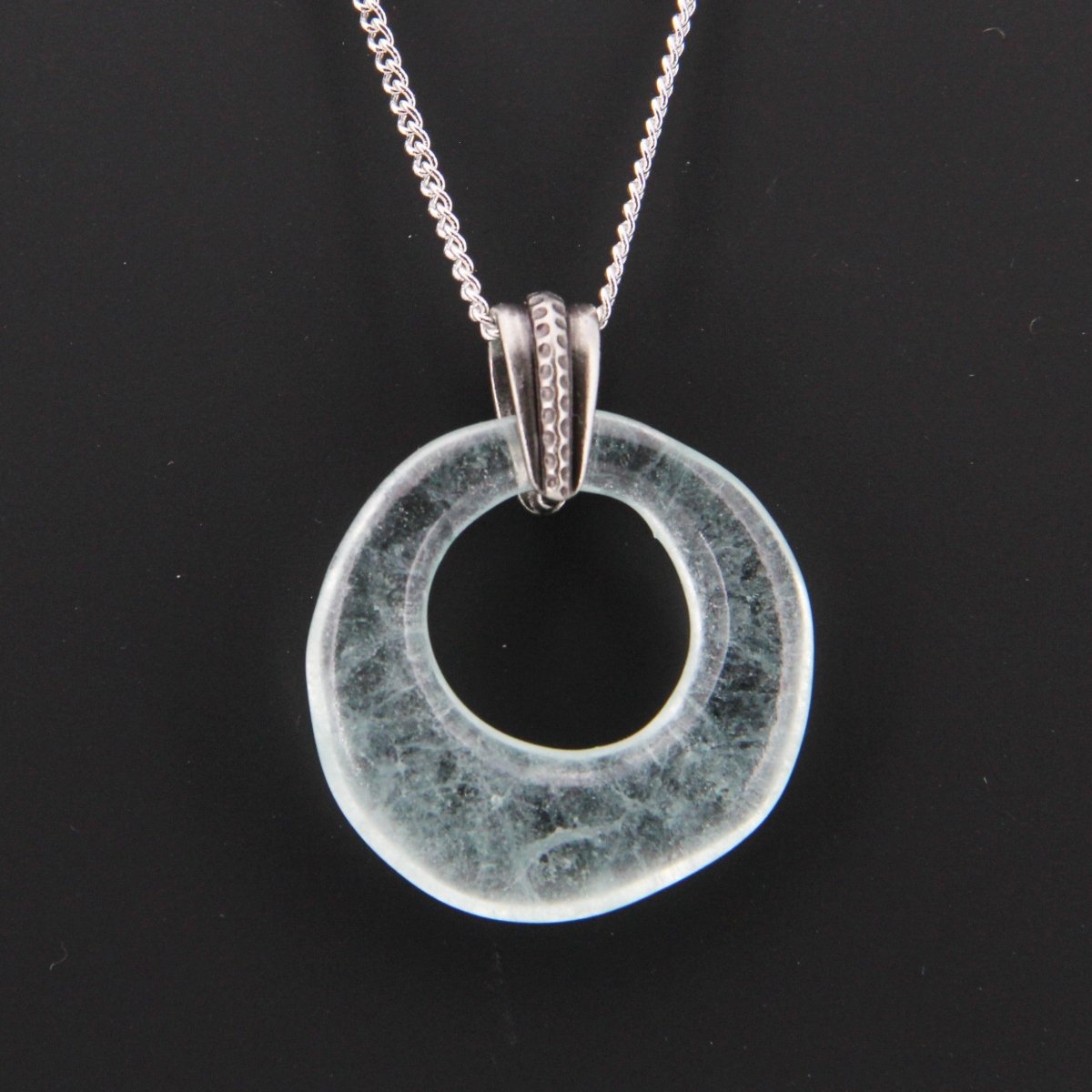 Upcycled Aqua Donut Necklace, Recycled Glass Pendant