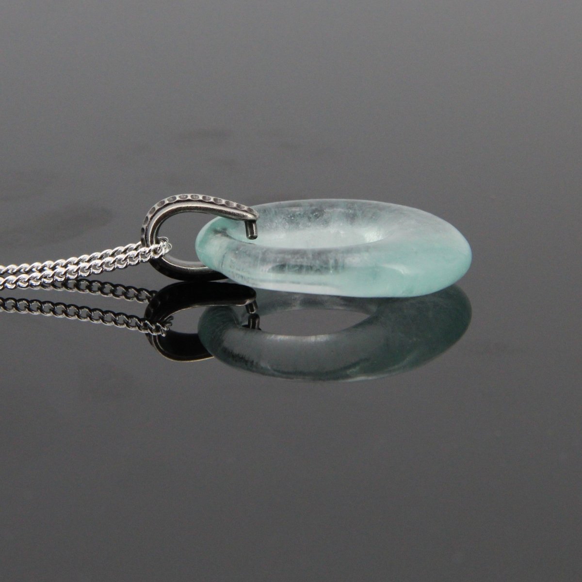 Upcycled Aqua Donut Necklace, Recycled Glass Pendant