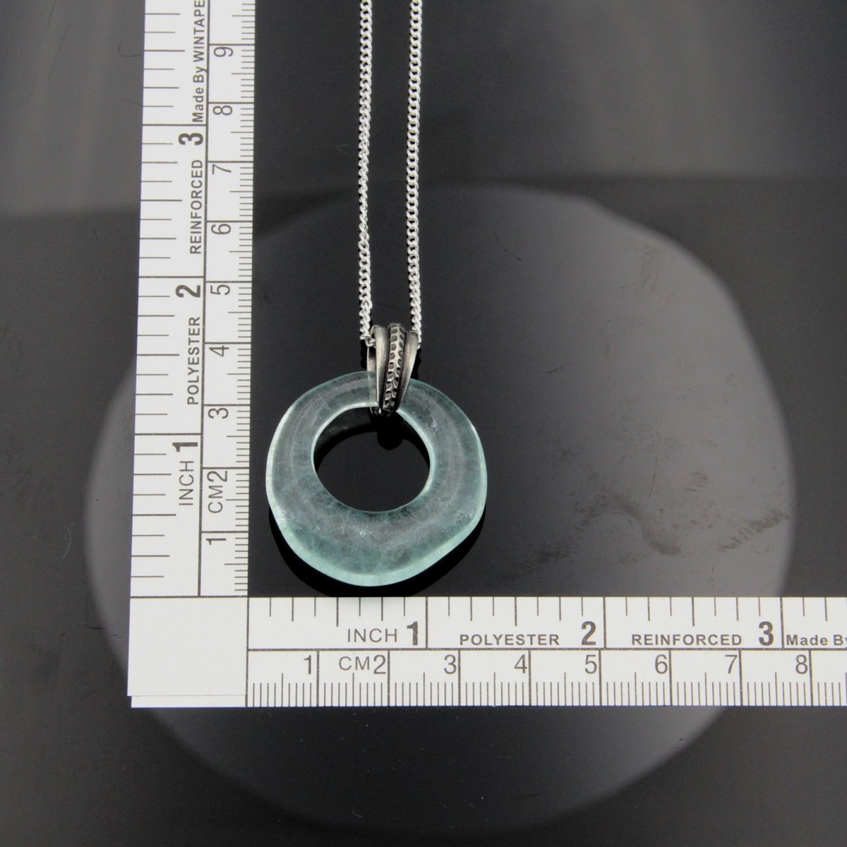 Upcycled Aqua Donut Necklace, Recycled Glass Pendant