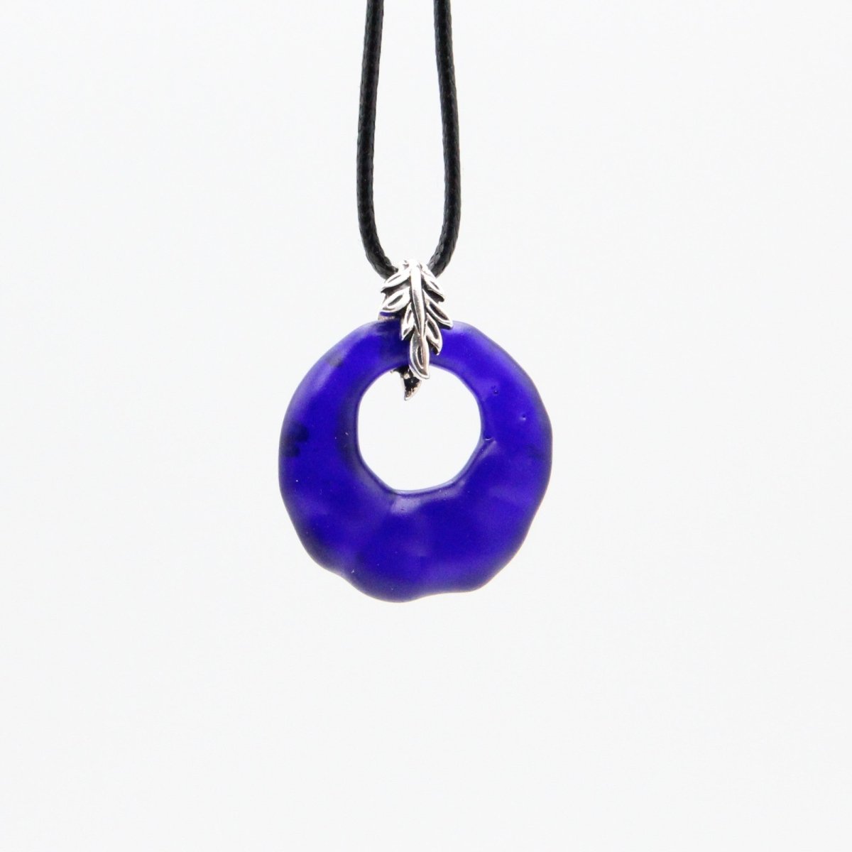 Upcycled Blue Donut Necklace, Recycled Glass Pendant