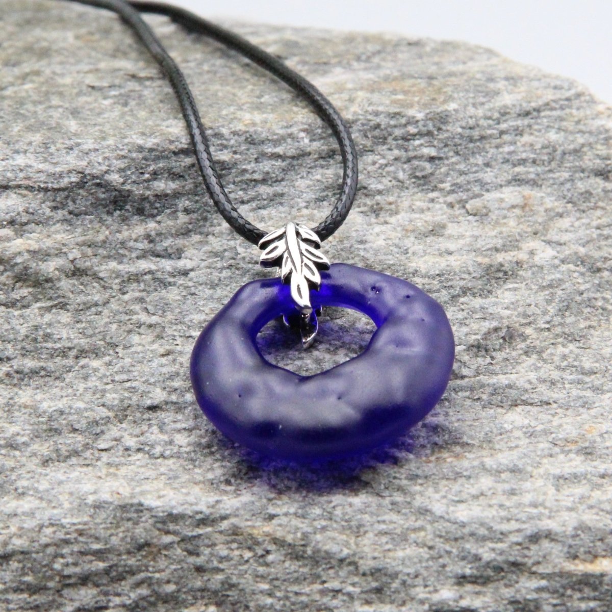 Upcycled Blue Donut Necklace, Recycled Glass Pendant