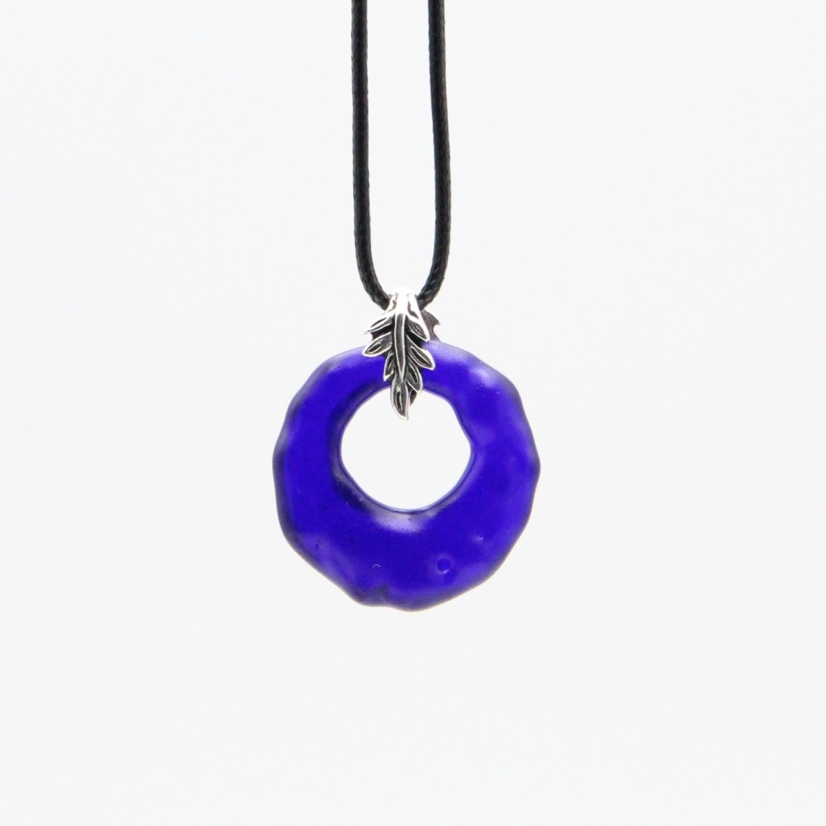 Upcycled Blue Donut Necklace, Recycled Glass Pendant
