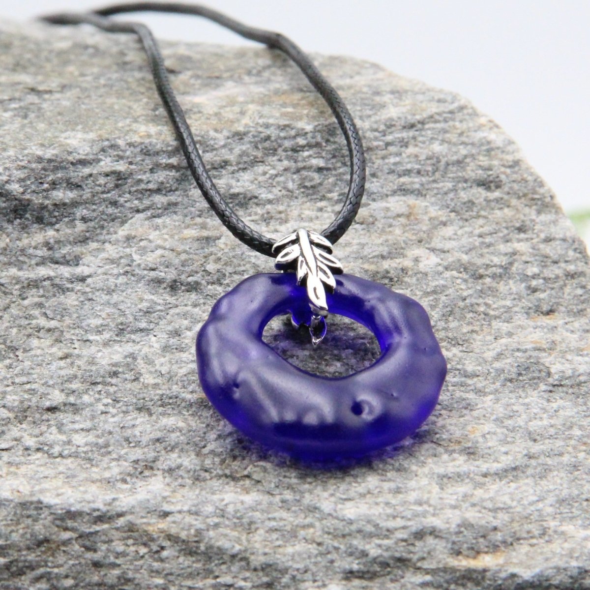 Upcycled Blue Donut Necklace, Recycled Glass Pendant