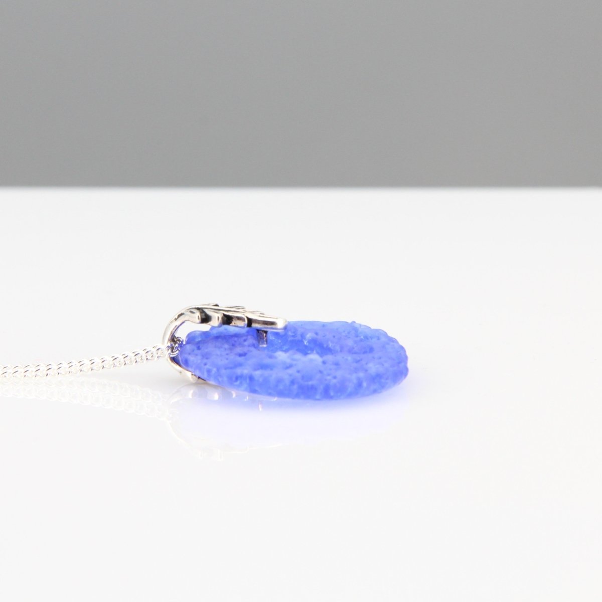 Upcycled Blue Donut Necklace, Recycled Glass Pendant